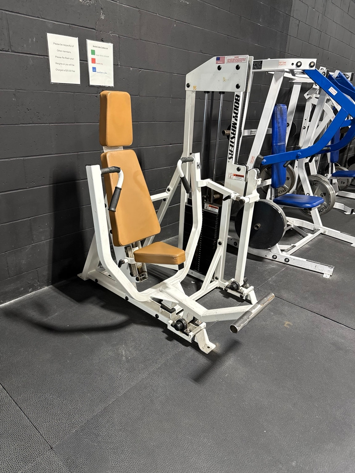 Bodymasters chest press machine at Full Tilt Barbell Club